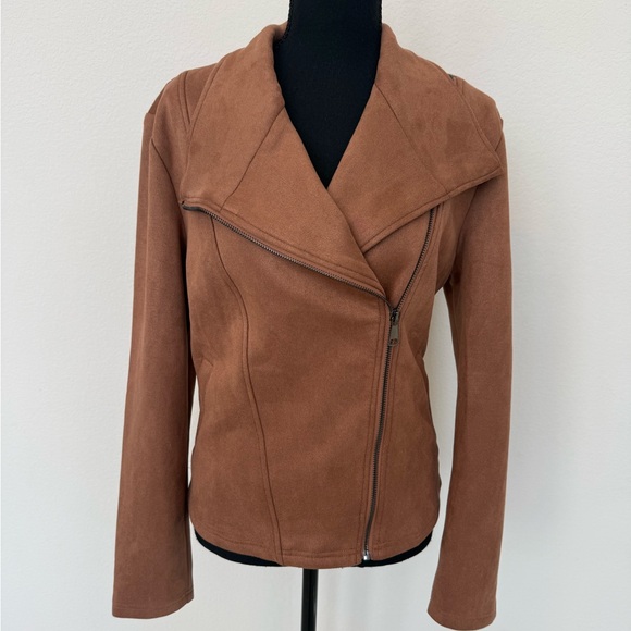 NWT AUTOMET Brown Faux Suede Moto Jacket | Size M | Asymmetrical Zip - Picture 4 of 11